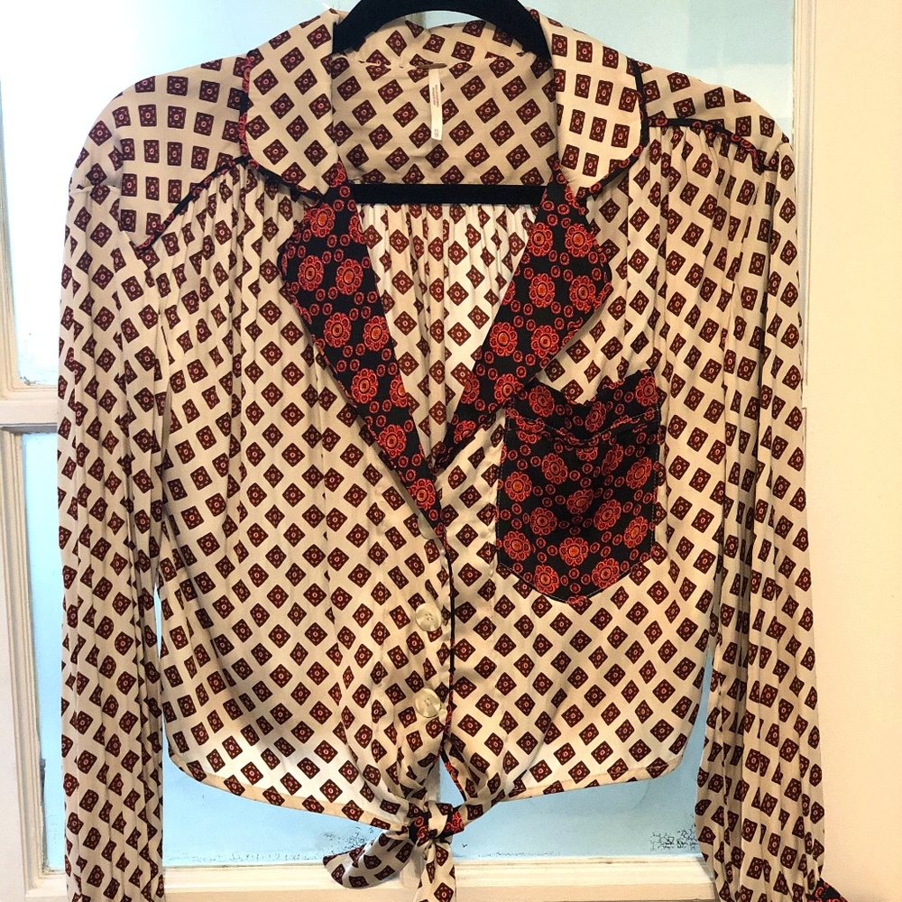 Free People Front Tie Patterned Crop XS
